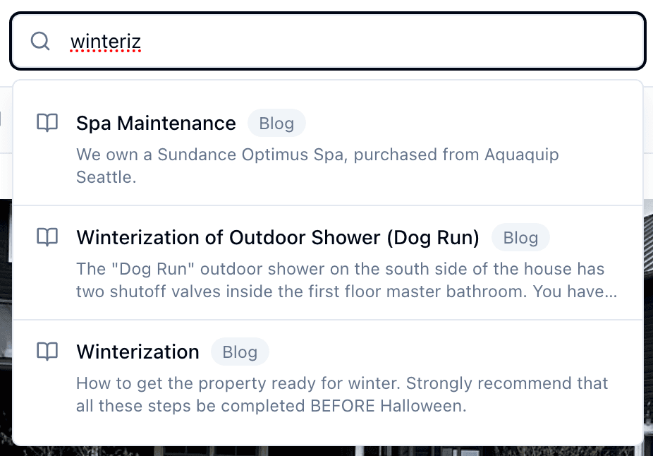 Search across blog posts and contacts