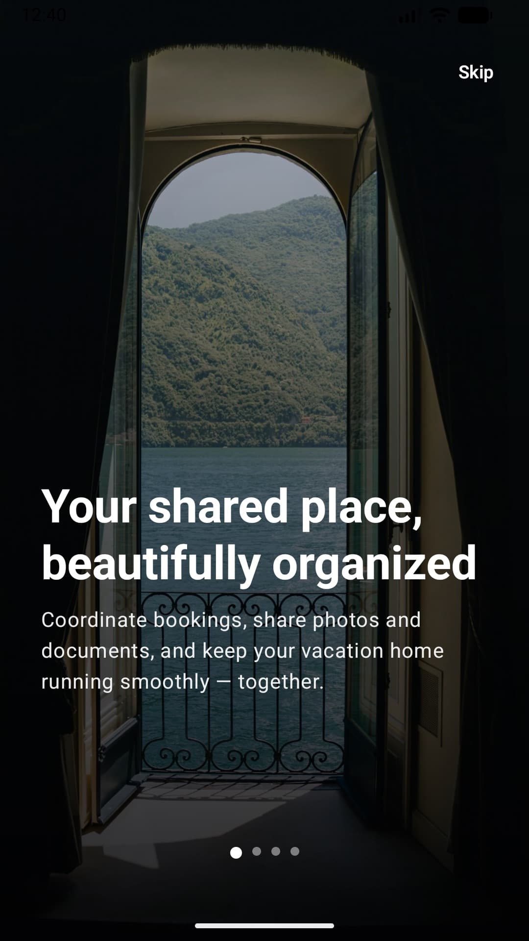 The welcome screen of the OurSharedPlace Android app